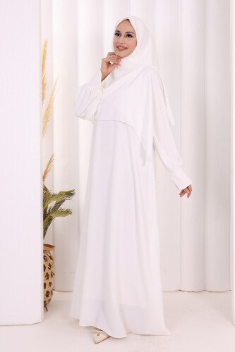 Eşarplı Elbise 6059 Ekru - 3