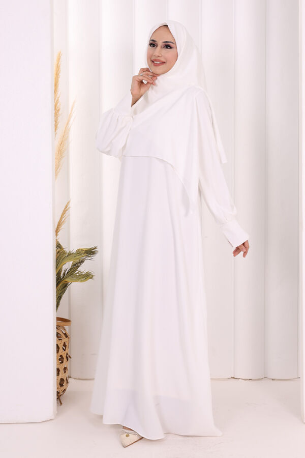Eşarplı Elbise 6059 Ekru - 3