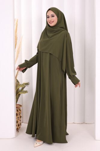 Eşarplı Elbise 6059 Haki - 2