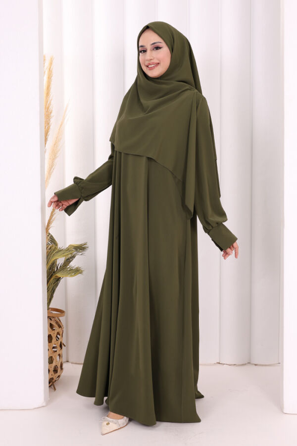 Eşarplı Elbise 6059 Haki - 2