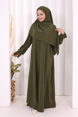 Eşarplı Elbise 6059 Haki - 3