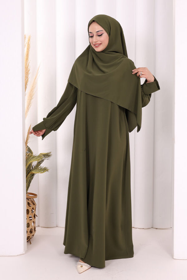 Eşarplı Elbise 6059 Haki - 3