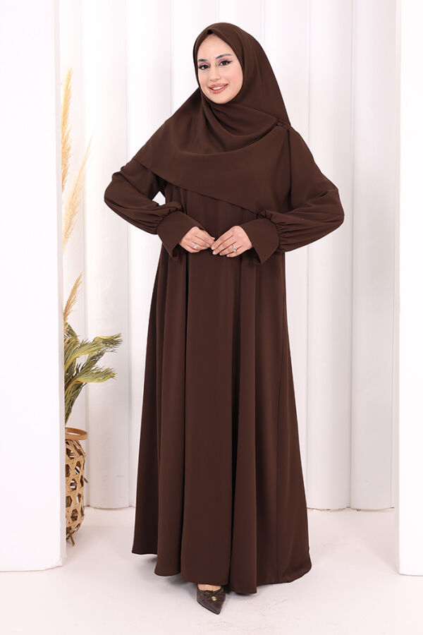 Eşarplı Elbise 6059 Kahverengi - 1