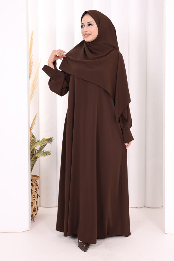 Eşarplı Elbise 6059 Kahverengi - 2