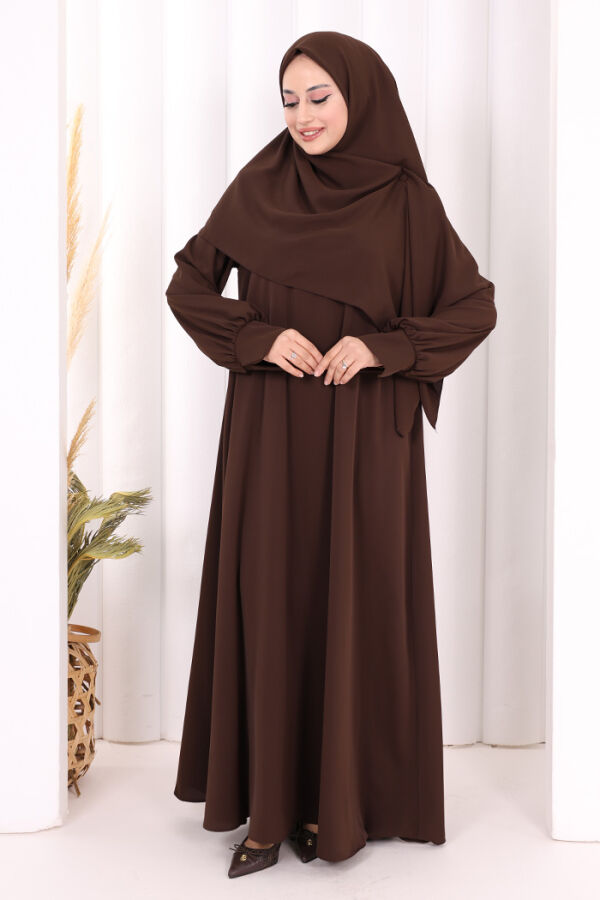 Eşarplı Elbise 6059 Kahverengi - 3