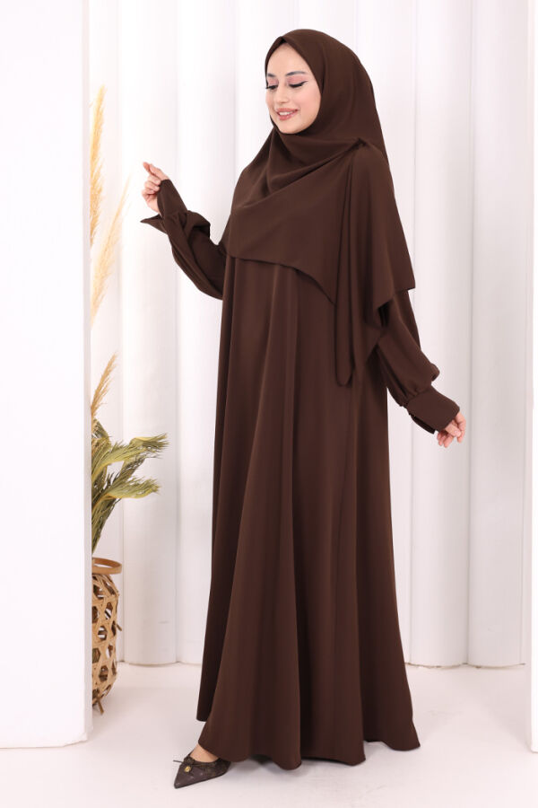 Eşarplı Elbise 6059 Kahverengi - 4