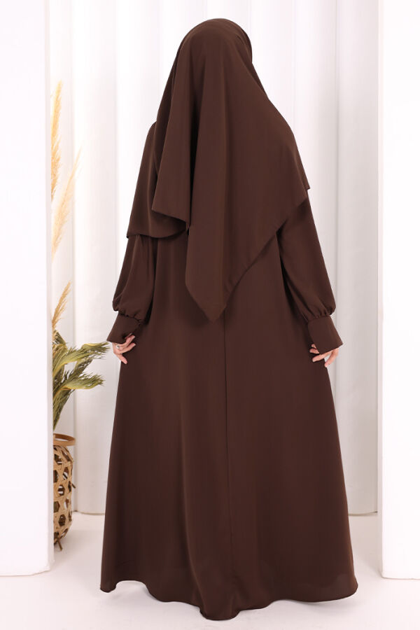Eşarplı Elbise 6059 Kahverengi - 5