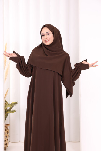 Eşarplı Elbise 6059 Kahverengi - 6