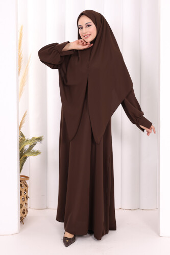Eşarplı Elbise 6059 Kahverengi - 7