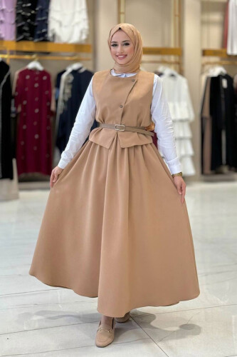 Etek ve Yelek İkili Takım 6035 Vizon - Bym Fashion