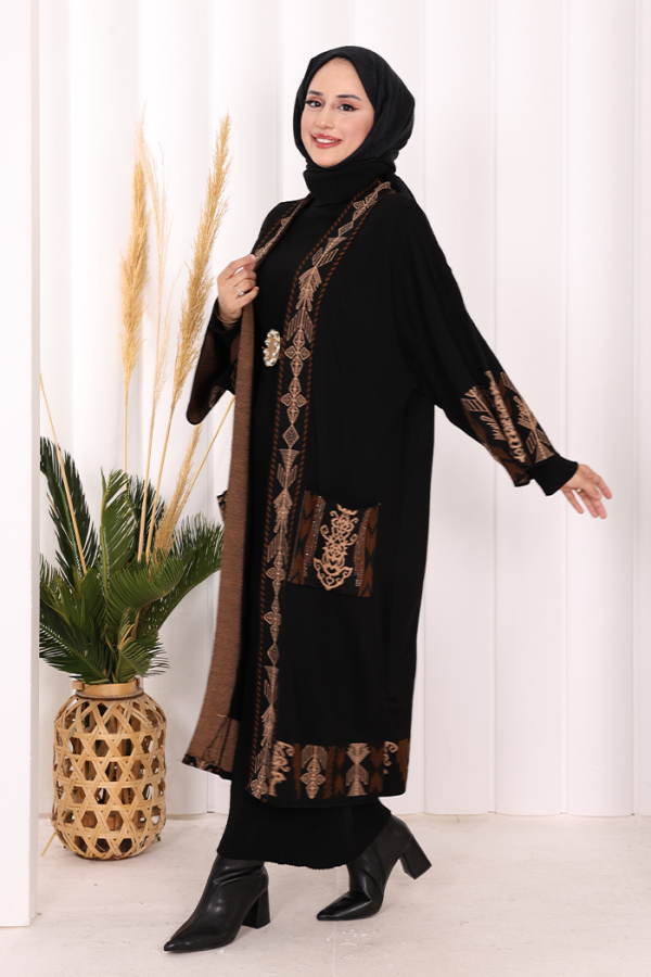 Etnik Desenli Cepli Triko Hırka 12003 Siyah - 2