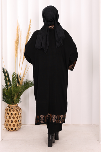 Etnik Desenli Cepli Triko Hırka 12003 Siyah - 3