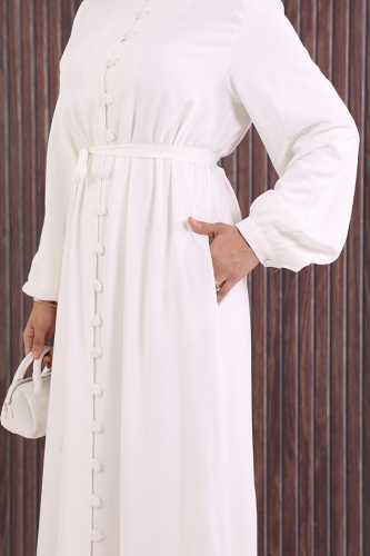 Boydan Düğmeli Ferace 6056 Ekru - 6