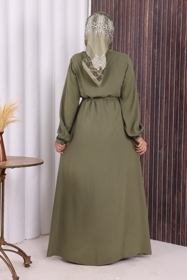 Boydan Düğmeli Ferace 6056 Haki - 5