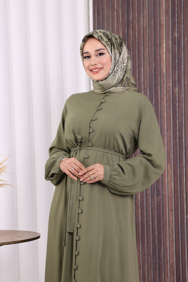Boydan Düğmeli Ferace 6056 Haki - 6
