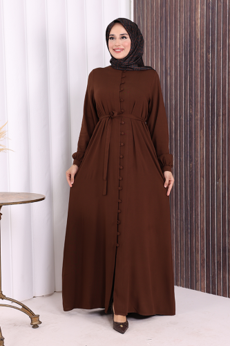 Boydan Düğmeli Ferace 6056 Kahverengi - Bym Fashion
