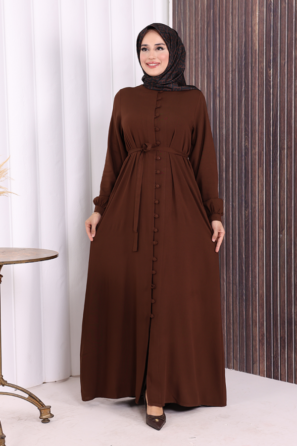 Boydan Düğmeli Ferace 6056 Kahverengi - 1