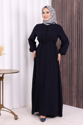 Boydan Düğmeli Ferace 6056 Lacivert - Bym Fashion