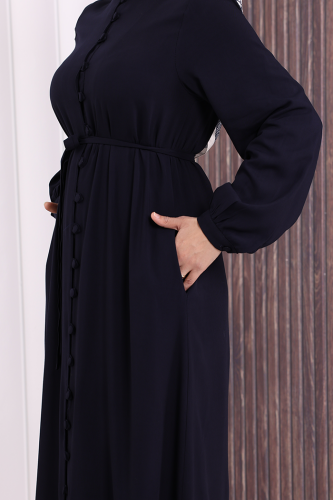 Boydan Düğmeli Ferace 6056 Lacivert - 6