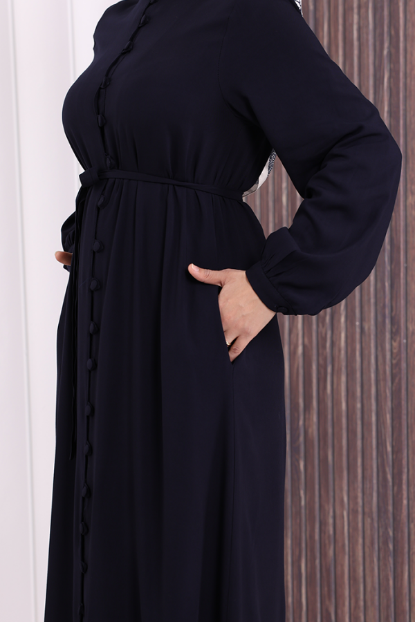 Boydan Düğmeli Ferace 6056 Lacivert - 6