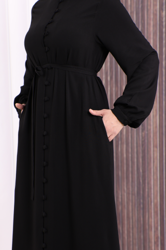 Boydan Düğmeli Ferace 6056 Siyah - 6