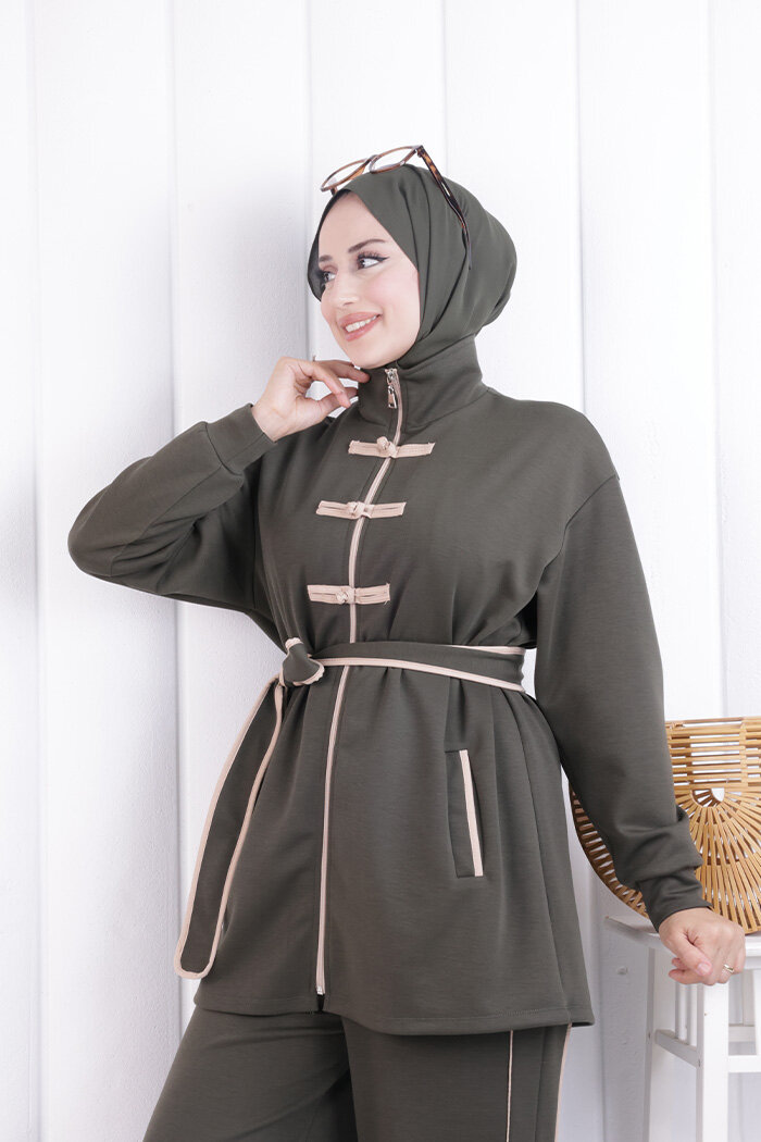 Fermuarlı Biritli Takım 1206 Haki - 5