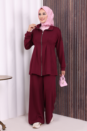 Fermuarlı İkili Oysho Takım 6058 Bordo - 1