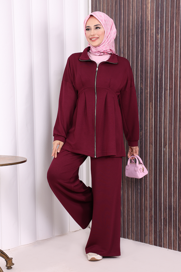 Fermuarlı İkili Oysho Takım 6058 Bordo - 2