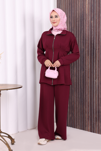 Fermuarlı İkili Oysho Takım 6058 Bordo - 3