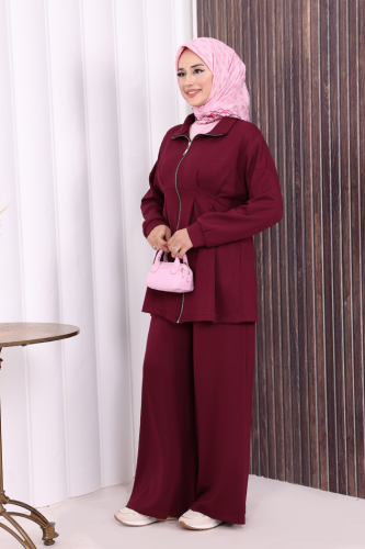 Fermuarlı İkili Oysho Takım 6058 Bordo - 4