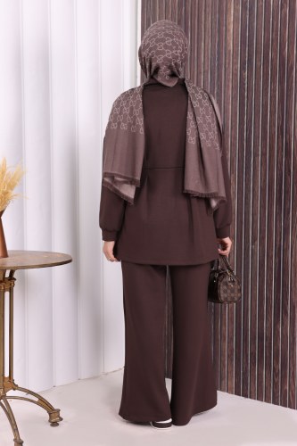 Fermuarlı İkili Oysho Takım 6058 Kahverengi - 6