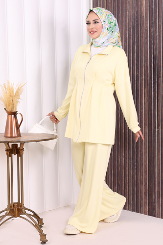Fermuarlı İkili Oysho Takım 6058 Sarı - 4