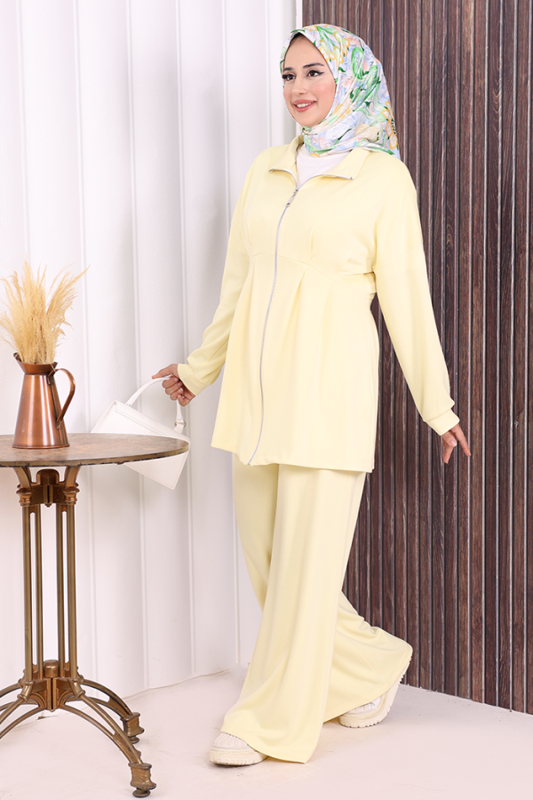 Fermuarlı İkili Oysho Takım 6058 Sarı - 4