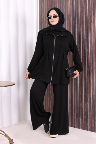 Fermuarlı İkili Oysho Takım 6058 Siyah - Bym Fashion