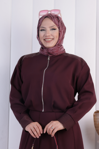 Fermuarlı Kısa Ceket 1214 Mürdüm