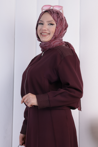 Fermuarlı Kısa Ceket 1214 Mürdüm - 2