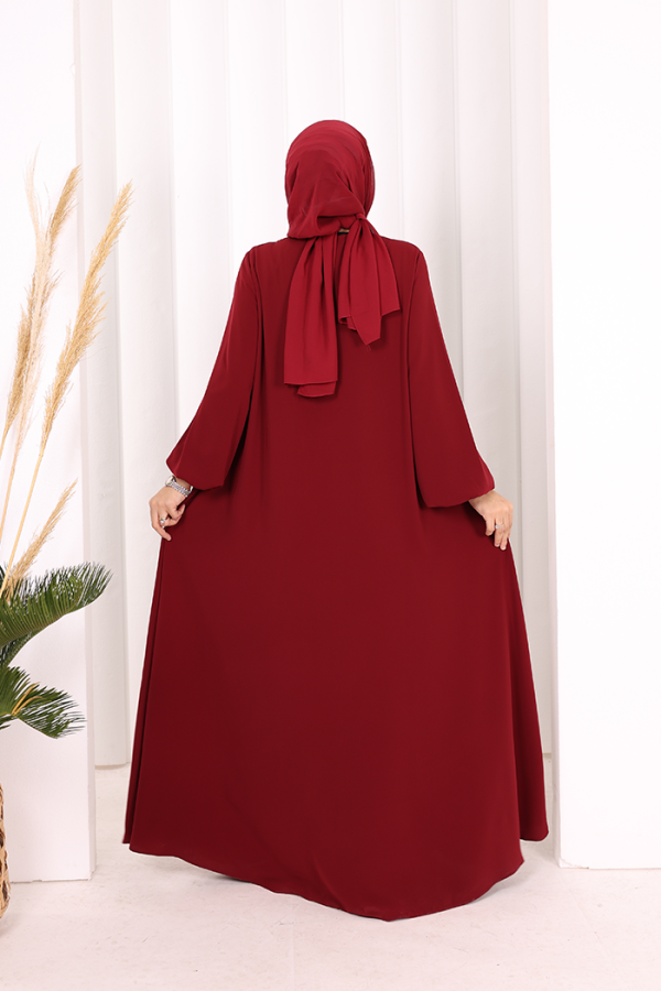 Fermuarlı Kol Manşetleri Büzgülü Mevlana Ferace 6007 Bordo - 4