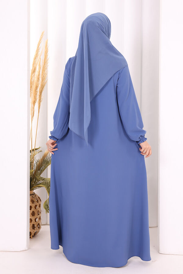 Fermuarlı Kol Manşetleri Büzgülü Mevlana Ferace 6007 İndigo - 4