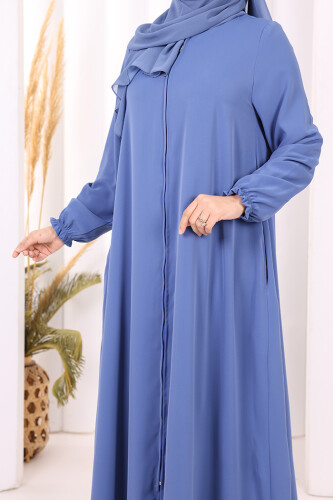 Fermuarlı Kol Manşetleri Büzgülü Mevlana Ferace 6007 İndigo - 6