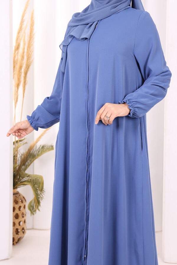 Fermuarlı Kol Manşetleri Büzgülü Mevlana Ferace 6007 İndigo - 6
