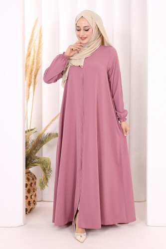 Fermuarlı Kol Manşetleri Büzgülü Mevlana Ferace 6007 Pudra - 2