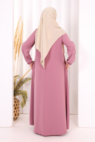 Fermuarlı Kol Manşetleri Büzgülü Mevlana Ferace 6007 Pudra - 4