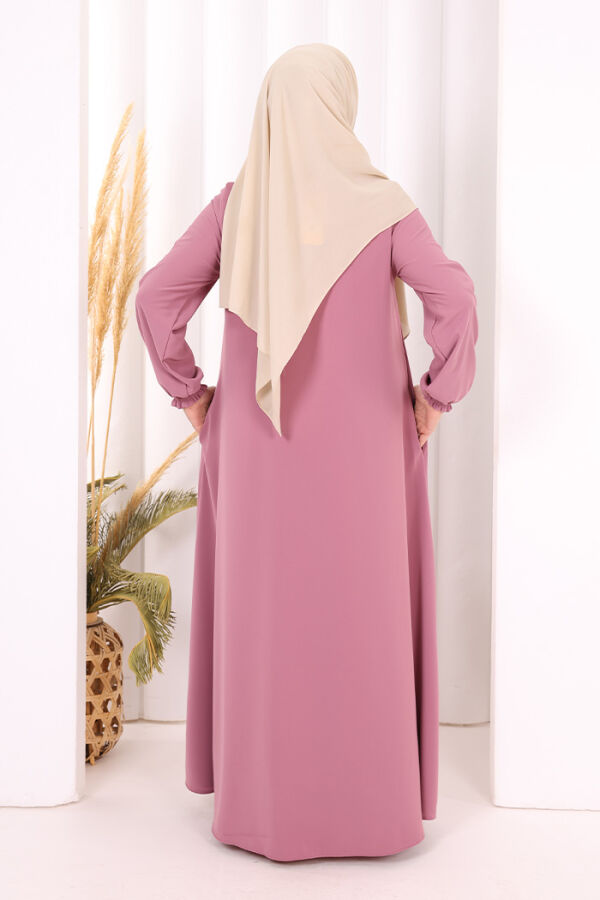 Fermuarlı Kol Manşetleri Büzgülü Mevlana Ferace 6007 Pudra - 4