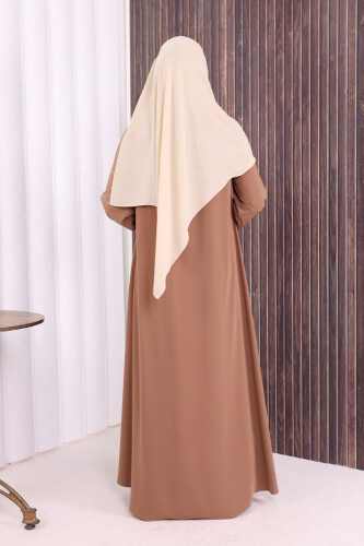 Fermuarlı Kol Manşetleri Büzgülü Mevlana Ferace 6007 Vizon - 3