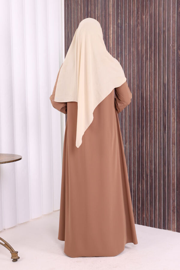 Fermuarlı Kol Manşetleri Büzgülü Mevlana Ferace 6007 Vizon - 3