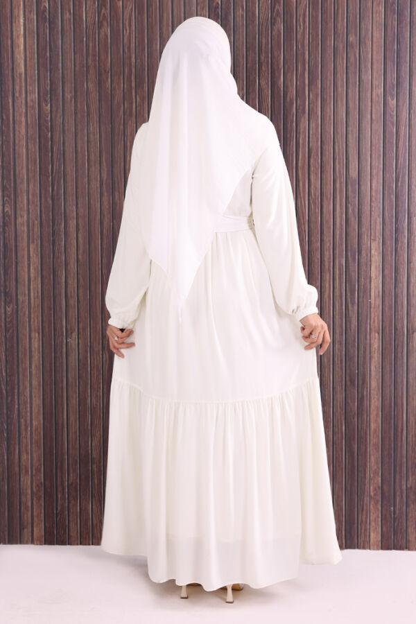 Fermuarlı Kol Manşetleri Lastikli Fırfırlı Elbise 6001 Ekru - 4