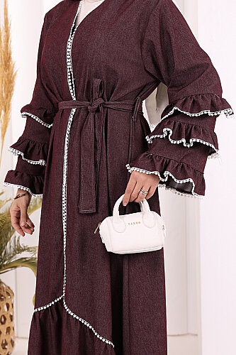 Fırfır Detaylı Abaya 6078 Bordo - 5