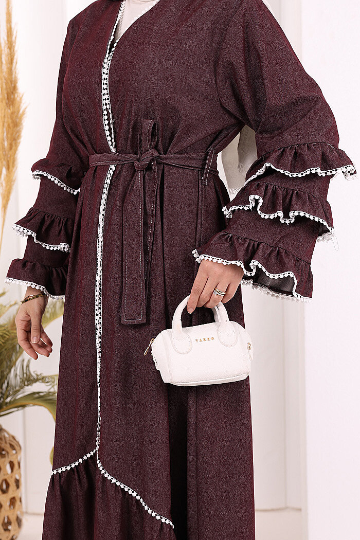 Fırfır Detaylı Abaya 6078 Bordo - 5