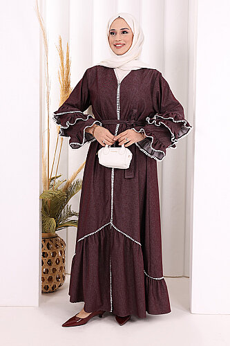 Fırfır Detaylı Abaya 6078 Bordo - 2