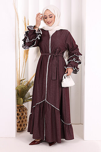 Fırfır Detaylı Abaya 6078 Bordo